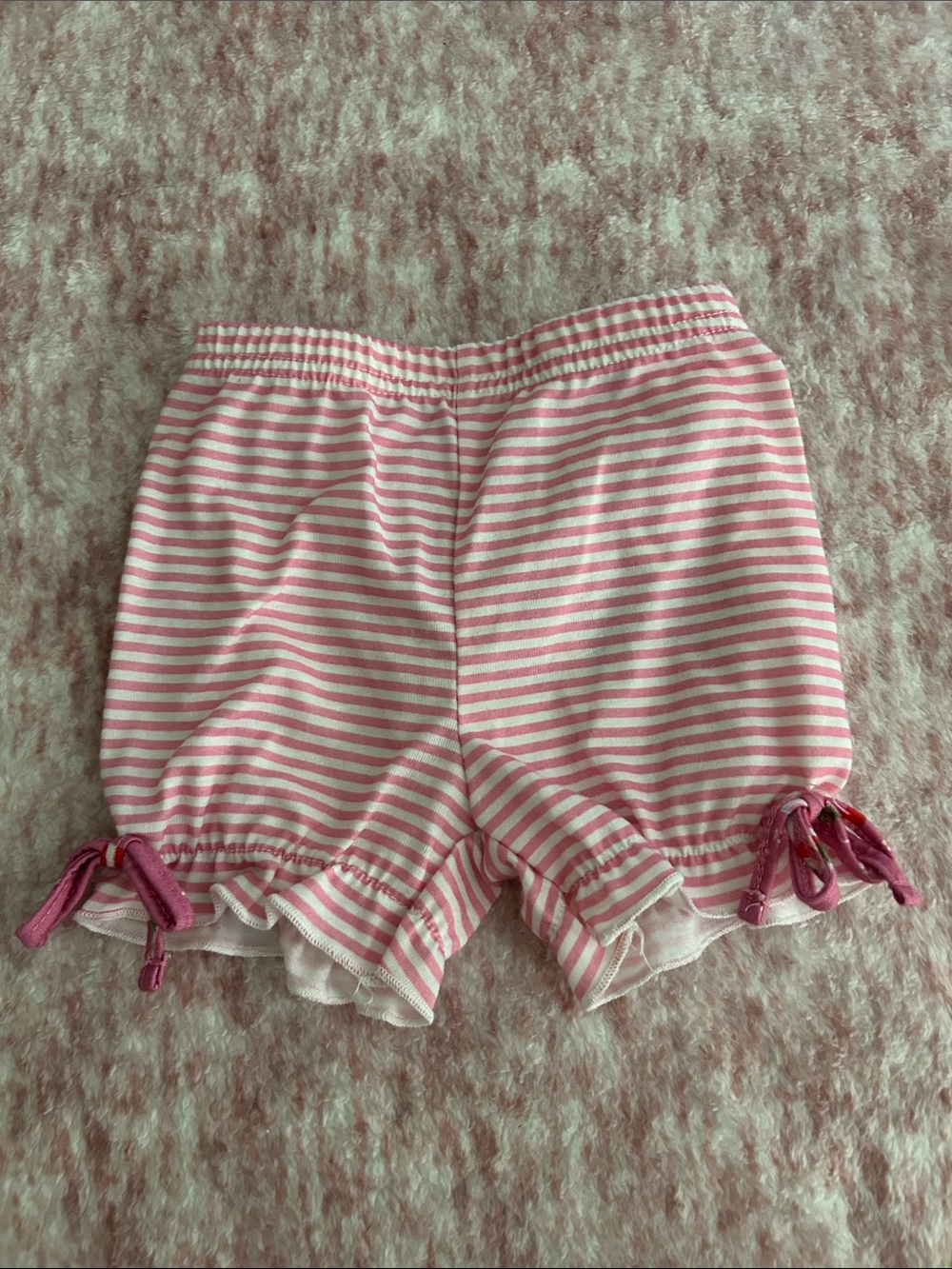 SweetHoney Pink and White Striped Ruffle Hem Shorts
